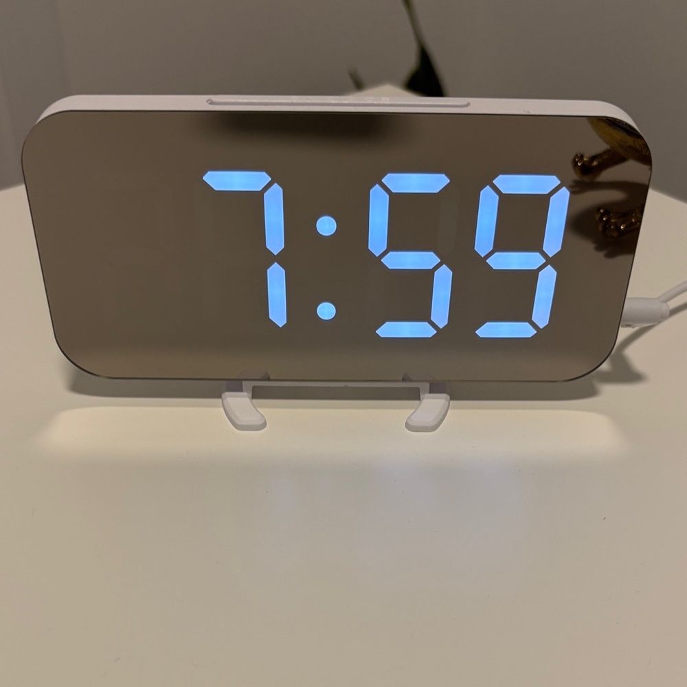 Digital Mirror Alarm Clock with Blue LED Display